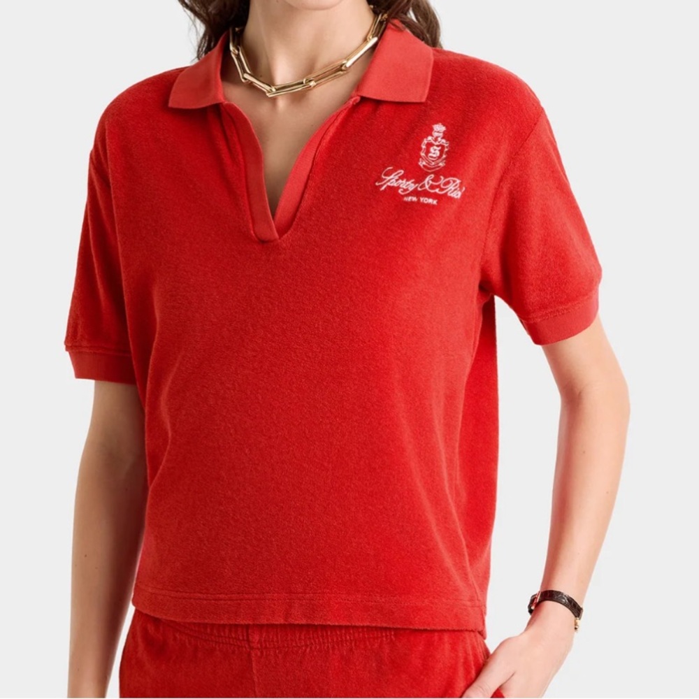 Sporty & Rich Vendome Terry Red Polo Short Sleeve Top Size L
